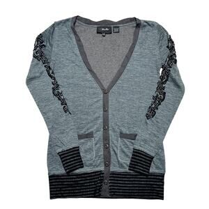 Miss Me Patchwork Rocaille Cardigan Sweater Deep V Button Up Women's L Mall Goth